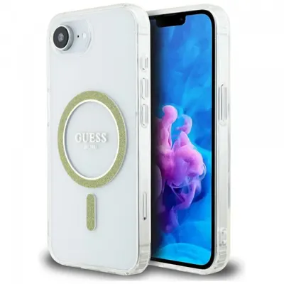 Husa MagSafe pentru Apple iPhone 17e / 16e, Guess, IML Glitter Circle, Transparenta