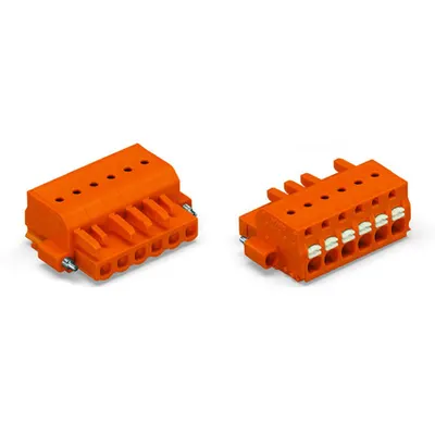 1-conductor female plug; push-button; Screw flange; 2.5 mm²; Pin spacing 5.08 mm; 4-pole; 2,50 mm²; orange