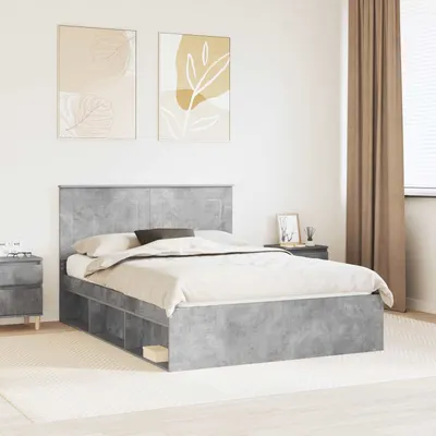 vidaXL Cadru de pat cu headboard Beton 140 x 200 cm Lemn de pin masiv