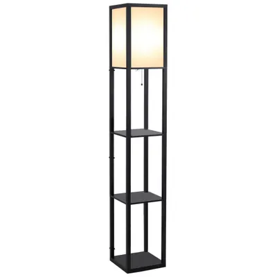 HOMCOM Lampă de podea cu rafturi pentru cărți, Design Modern, 3 Nivele, Cablu Metalic, 26x26x160cm, Negru-Alb | Aosom Romania