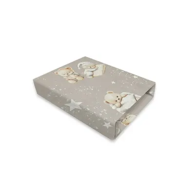 Cearceaf cu elastic, MimiNu, Pentru patut leagan sau patut co-sleeper, Dimensiune 90x40 cm, Din bumbac certificat Oeko Tex Standard 100, Bedtime story beige