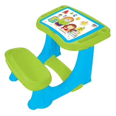 Masuta pupitru pentru studiu si desen Pilsan Handy Blue cu bancuta si suport picioare,spatiu de depozitare,realizat din plastic rezistent,margini rotunjite