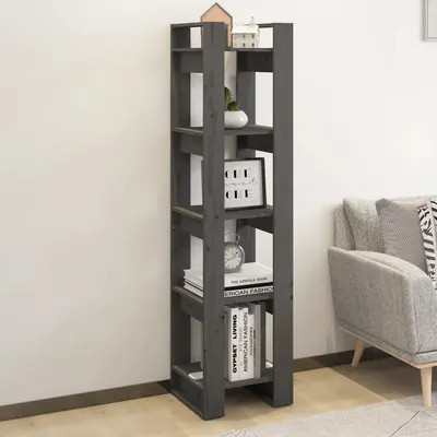 vidaXL Bibliotecă/Separator cameră, gri, 41x35x160 cm, lemn masiv pin