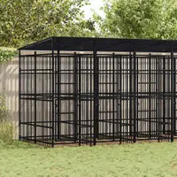 vidaXL Padoc pentru câini de exterior cu acoperiș, 11,06 m², oțel