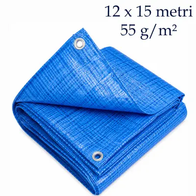 Prelata impermeabila multifunctionala 12x15 m, PE 55 g/mp, cu inele metalice