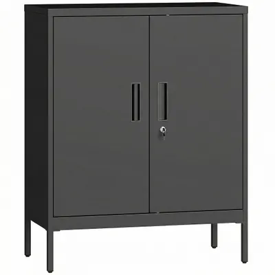HOMCOM Dulap metalic pentru birou, 80 x 40 x 100 cm, mobilier de depozitare, încuietoare, 2 uși și 2 rafturi reglabile, negru | Aosom Romania