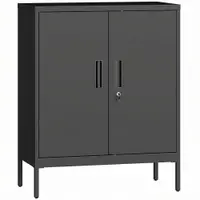 HOMCOM Dulap metalic pentru birou, 80 x 40 x 100 cm, mobilier de depozitare, încuietoare, 2 uși și 2 rafturi reglabile, negru | Aosom Romania