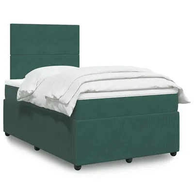 Gossi pat box spring cu saltea, verde inchis, 120x200 cm, catifea