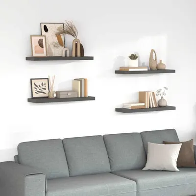 vidaXL Rafturi de perete, 4 buc., gri extralucios, 80x23,5x3,8 cm, MDF