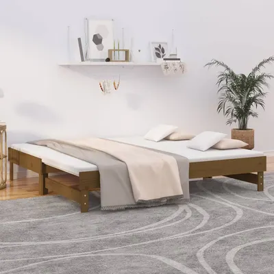 vidaXL Pat de zi extensibil maro miere 2x(75x190) cm lemn masiv de pin