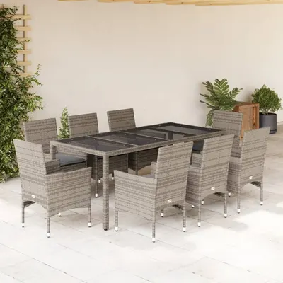 vidaXL Set mobilier de grădină cu perne 9 piese gri poliratan & sticlă