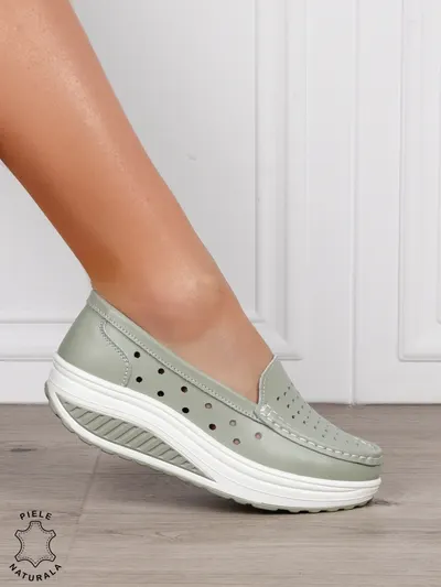 Mocasini Dama Piele Naturala perforati cu talpa groasa CRL0079 BARILLA