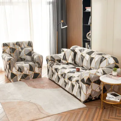 Husa Elastica Pentru Canapea 3 Locuri - L - Jojo Home, Gri, forme geometrice
