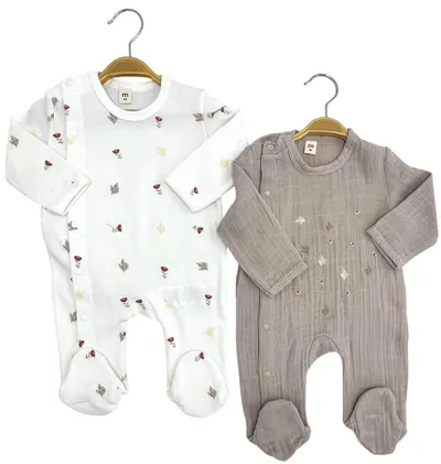 Set de salopete tip romper Minisse - 3-6 luni, bej