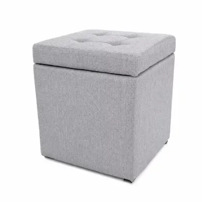 Taburet cu spațiu de depozitare, 30x30x35cm, Gri – Design modern din material textil și burete