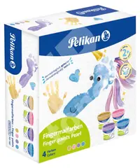 Vopsele pentru pictură cu degetele Pelikan - cu efect perlat, 4 culori x 100 g