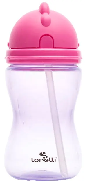 Sticlă sport cu pai Lorelli - 300 ml, roz
