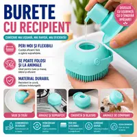 Burete de baie din silicon cu dozator, Mini Soft Brush, reutilizabilla, pentru adulti, copii, animale de companie, Turcoaz