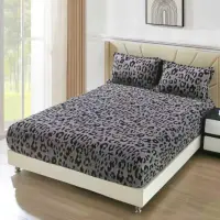Cearsaf cu Elastic, Cocolino Sherpa Touch, 180x200cm si 2 fete de perna 50x70cm, Model Leopard, Gri