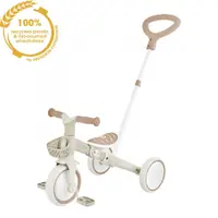 Tricicleta pentru copii Globber Plus 3 in 1 ecologic, bara de impins si ghidaj pentru parinti, scaun ajustabil, functie free wheel si cosulet transport