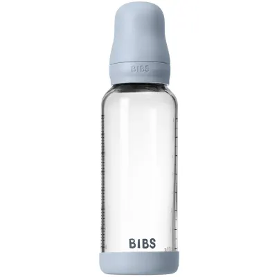 BIBS Baby Glass Bottle Silicone biberon anticolici cu suzetă din silicon Baby Blue 1 buc