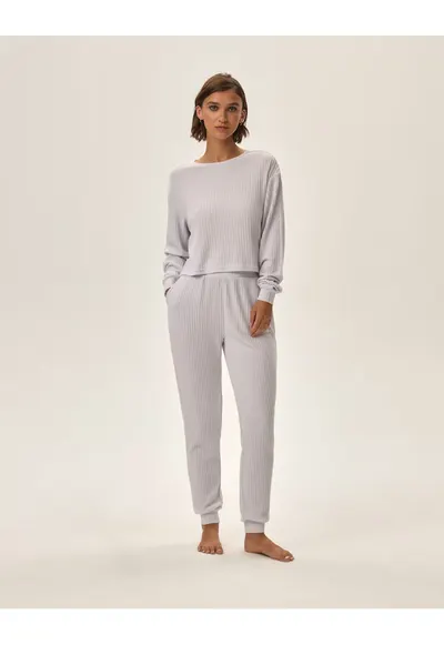 Set trening dama Clytia 2 - gri deschis - maneci lungi - croiala regular fit - poliester