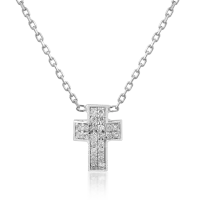 Lant cu pandantiv cruce din aur alb cu diamante de 0.06ct