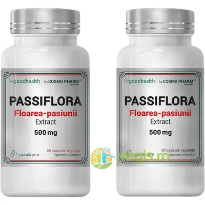 Pachet Passiflora (Floarea Pasiunii) Extract 500mg 60cps + 30cps
