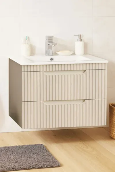 Set Baza front MDF si Lavoar seria 033, suspendata, cu sertare, montat, 70 cm, crem
