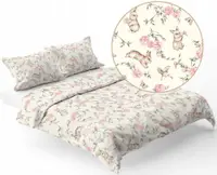 Set lenjerie pat copii, BabyMam Secret Garden, bumbac 100, compusa din husa de plapuma 140 x 200 cm inchidere cu fermoar si fata de perna 70 x 80 cm