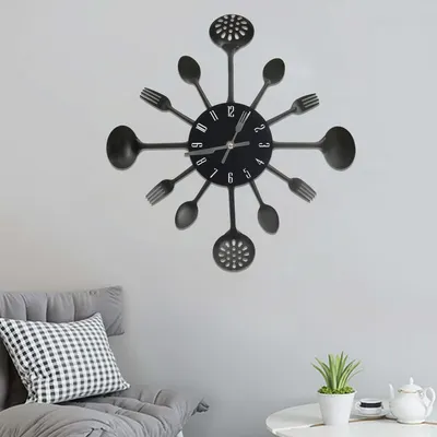 vidaXL Ceas perete cu model lingură/furculiță, negru, 40 cm, aluminiu