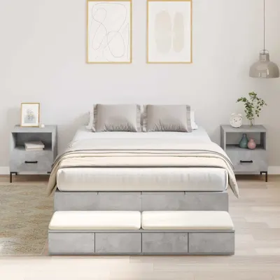 vidaXL Cadru de pat cu depozitare Gri din beton 120 cm Lemn prelucrat