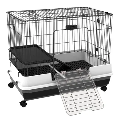 PawHut Cusca pentru Hamsteri Iepuri Cobai in Metal Negru cu 2 Usi | Aosom Romania