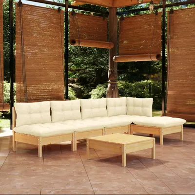 vidaXL Set mobilier grădină cu perne crem, 6 piese, lemn de pin
