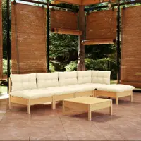 vidaXL Set mobilier grădină cu perne crem, 6 piese, lemn de pin