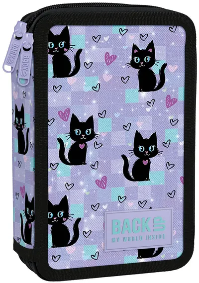 Penar cu rechizite BackUp DW - Black Cats, cu 2 fermoare