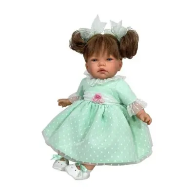 Papusa Nines DOnil, Celia, cu sunete, cu parul saten, cu rochie menta plumeti, cu miros de vanilie, 45 cm