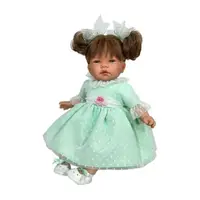 Papusa Nines DOnil, Celia, cu sunete, cu parul saten, cu rochie menta plumeti, cu miros de vanilie, 45 cm