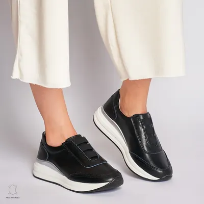 Pantofi Casual dama din Piele naturala CRL1233 CU INCHIDERE ELASTIC NEGRU