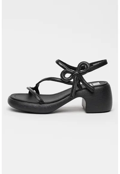 Sandale din piele cu toc si detaliu funda Thelma Twins - Negru