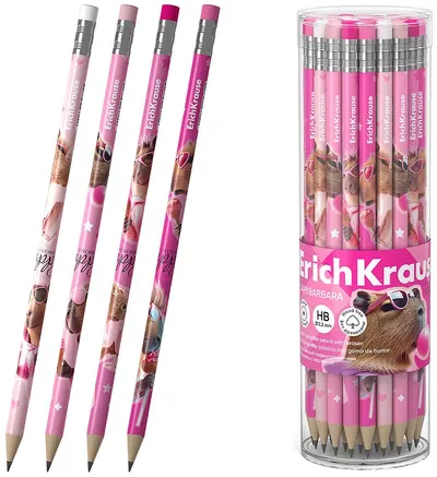 Creion de grafit cu radieră Erich Krause - CapyBarbara, НВ, sortiment