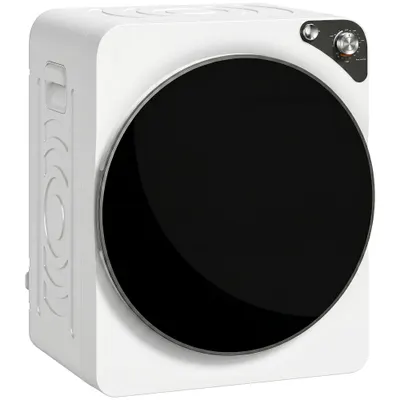 HOMCOM Mini uscător portabil 5 kg, 5 programe, 1000W, până la 60℃, timer, tambur din oțel inoxidabil, pentru casă, Alb | Aosom Romania