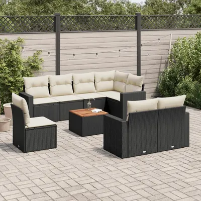Gossi set mobilier de gradina cu perne, 9 piese, negru, poliratan