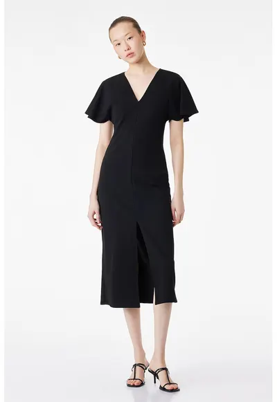 Rochie cu maneci fluture Scuba - Negru