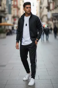Trening barbati slim fit negru, Pantaloni + Hanorac 1209 O3-2.3