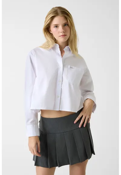 Camasa crop relaxed fit - Alb