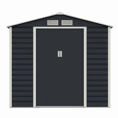 Casuta / magazie de gradina premium metalica, MESTERINO Evan-A, Gri/Bej, dimensiuni 213x131x192 cm, cu usi culisante si baza metalica