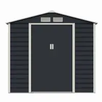 Casuta / magazie de gradina premium metalica, MESTERINO Evan-A, Gri/Bej, dimensiuni 213x131x192 cm, cu usi culisante si baza metalica