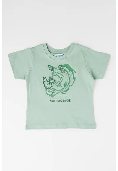 Tricou de bumbac cu model in relief - Verde deschis