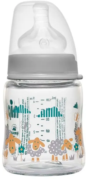Sticle de sticlă pentru copii NIP - Flow S, 0 m+, 120 ml, Boy